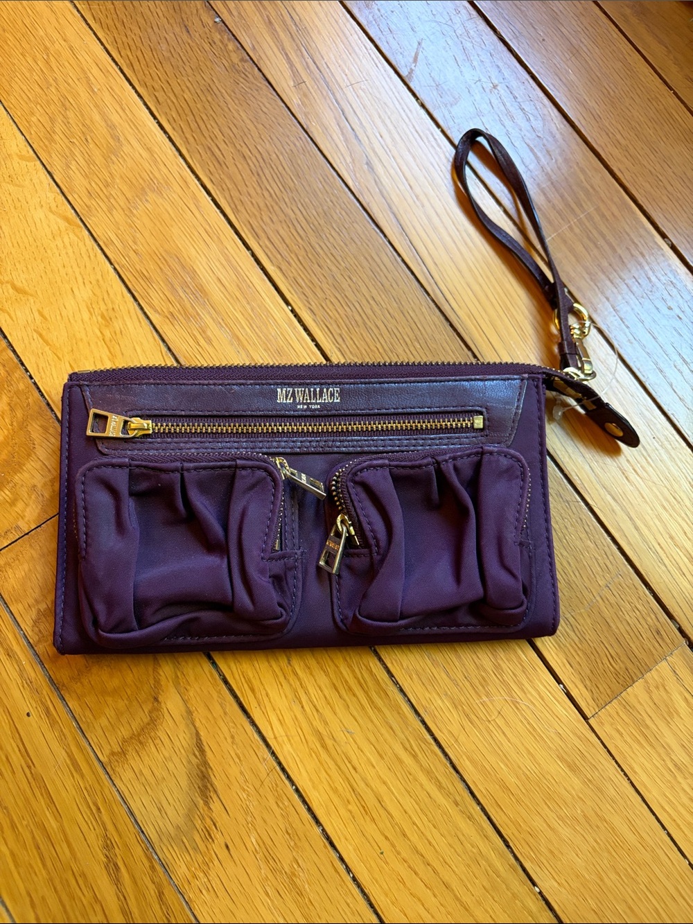 MZ Wallace Abbey Deep Plum Wristlet Clutch with Front Pockets